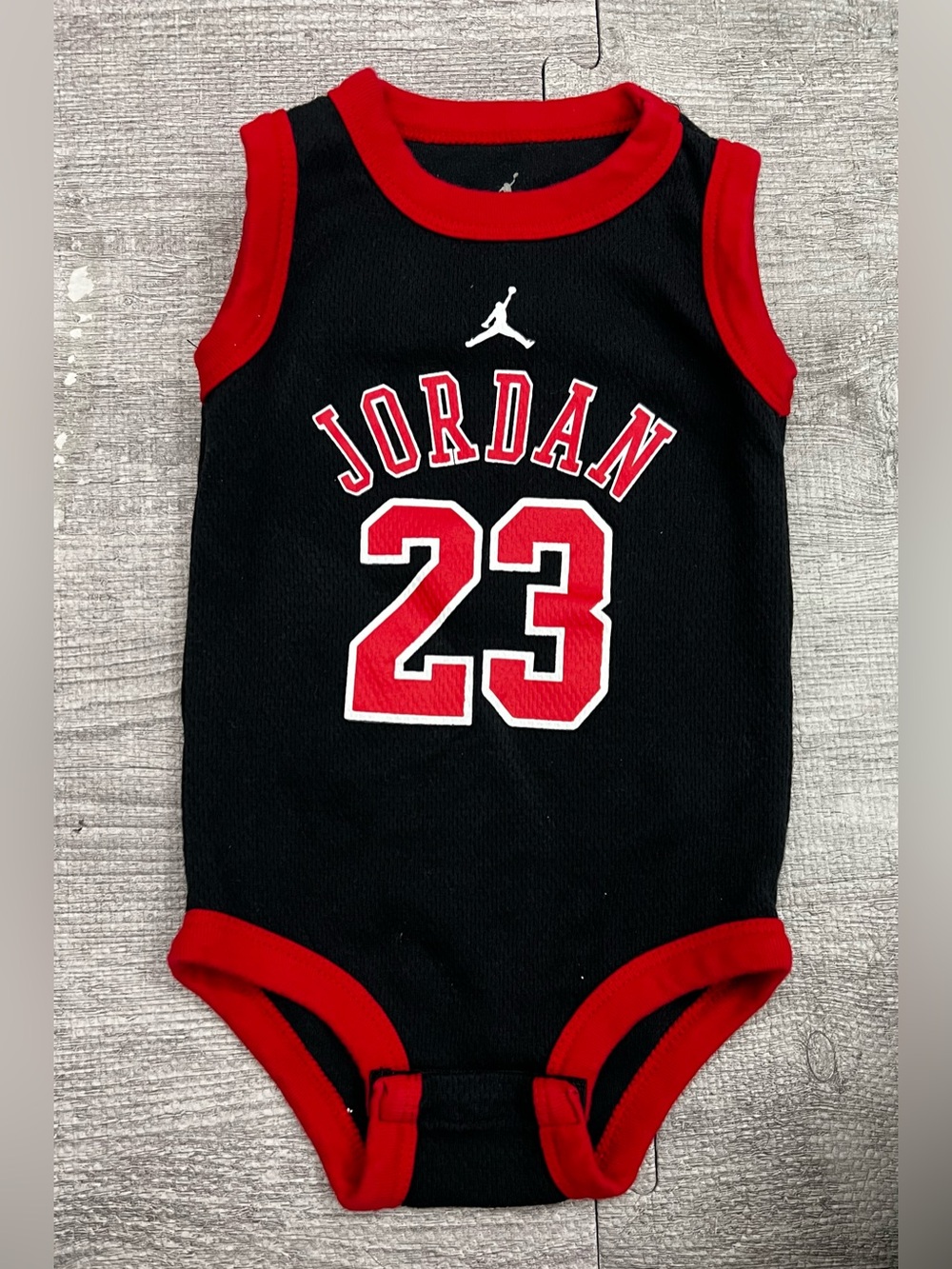 Jordan 23 Cotton Jersey Graphic Onesie Bodysuit Black/Red Sleeveless 0-6M